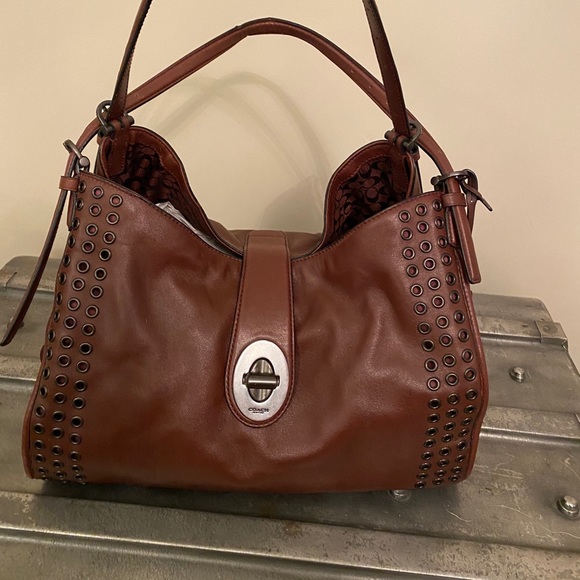 Coach Handbags - Coach Chestnut Brown Leather Shoulder Bag with Stud Detailing